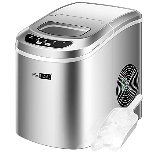 VIVOHOME Electric Portable Compact Countertop Automatic Ice Cube Maker Machine with Hand Scoop and Self Cleaning Function 26lbs/Day Silver