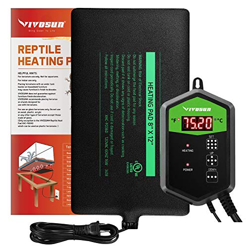 VIVOSUN Reptile Heating Pad 8x12 Inch with Thermostat Combo Under Tank Terrarium Heating Mat Waterproof for Turtles, Lizards, Frogs, and Other Reptiles