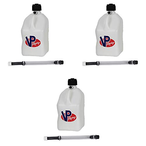 VP Racing Fuels VP-35200 5-Gallon Square Motorsport Racing Utility Rapid Refilling Liquid Fuel Jug Can and 14 inch Deluxe Hose Kit and Cap (3 Pack)