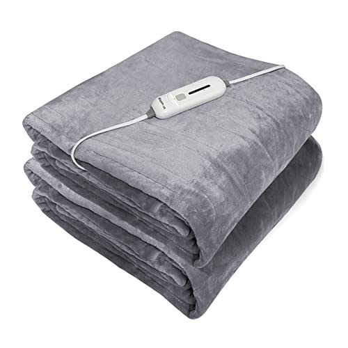 Wapaneus Electric Throw Blanket 50”x60” Flannel Heated Throw Blanket with Foot Pocket, 3 Heating Settings 4 Hours Auto-Off, Fast-Heating, ETL Listed, Machine Washable, Grey