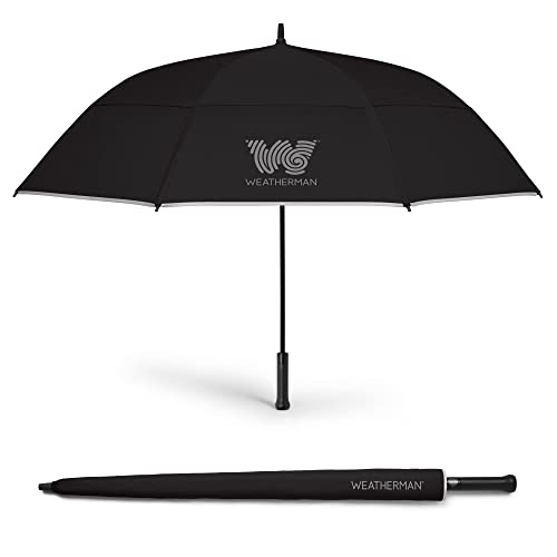 Weatherman Umbrella - Golf Umbrella - Windproof Sports Umbrella Resists Up to 55 MPH Winds - Available in 2 Sizes and 5 Colors (Black, 68 inch)