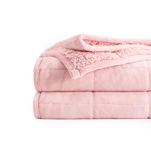 Weighted Blanket Twin 15 Pounds, Uttermara Adult Weighted Blanket for Sofa Bed, Thick Cozy Fluffy Warm Sherpa Bed Blanket with Soft Plush Flannel Fleece, Heavy Blanket Great for Calm, 48x72 inch, Pink