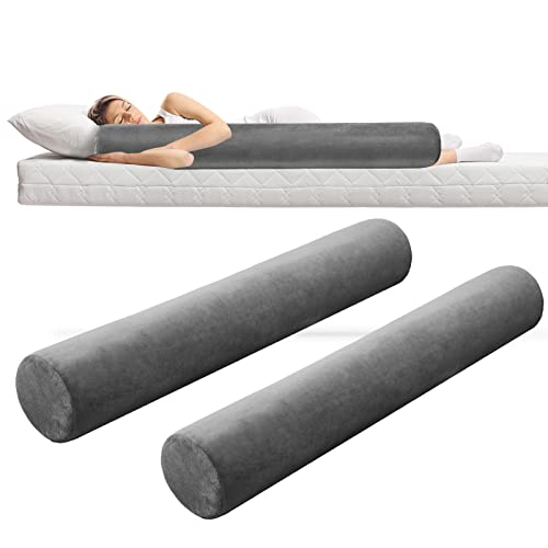 Wesiti 2 Pcs Long Bolster Round Body Pillow with Removable Washable Cover Memory Foam Roll Pillow Cylinder Bolsters for Back, Neck, Leg, Cervical Relief for Hugging Sleeping, 47 X 7.48 in (Gray)
