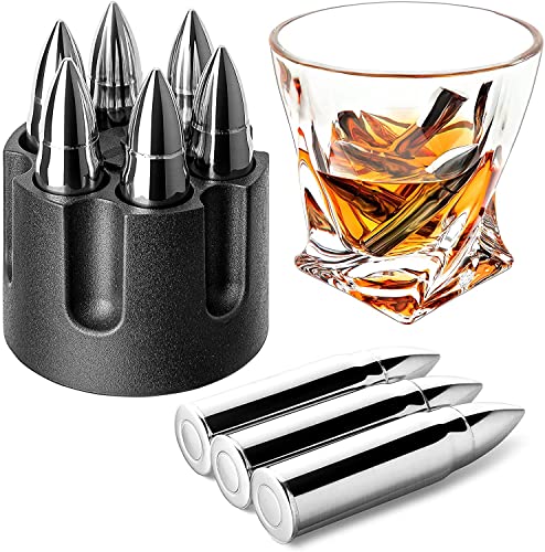 Whiskey Bullet Stones, Stainless Steel Whisky Rocks, Reusable ice cube Metal Ice, Gifts for Men Dad, Christmas Stocking Stuffer, Whiskey Stones Rocks Bullet Shaped Ice Cubes (Standard Packing)