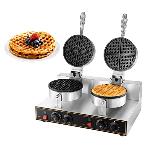 WICHEMI Waffle Maker Commercial Electric Waffle Machine Stainless Steel Non-stick Double Head Egg Bubble Waffle Furnace for Bakery, Restaurant, Snack Bar or Household, 110V 2400W