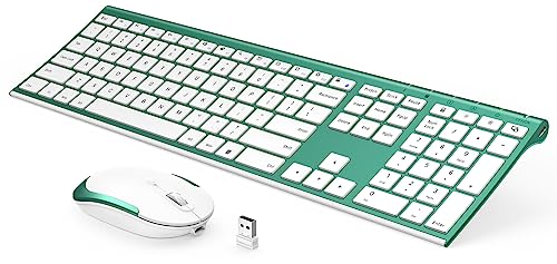 Wireless Keyboard and Mouse, Vssoplor 2.4GHz Rechargeable Compact Quiet Full-Size Keyboard and Mouse Combo with Nano USB Receiver for Windows, Laptop, PC, Notebook-Blackish Green