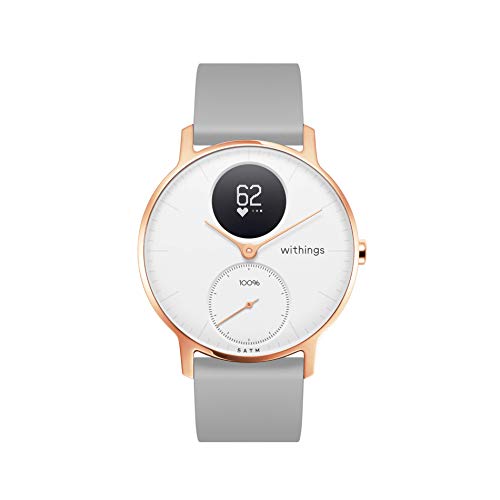 Withings Steel HR Hybrid Smartwatch - Activity, Sleep, Fitness and Heart Rate Tracker with Connected GPS, White, Grey Silicone - 36mm (36white - RG - S. Grey-All-Inter)
