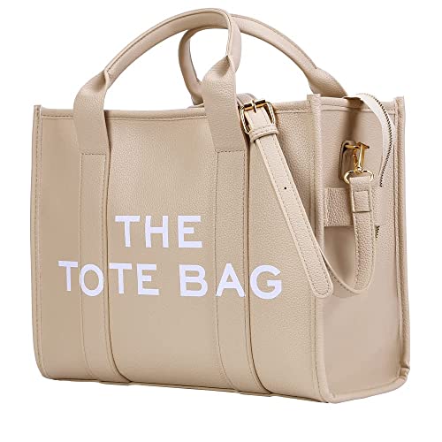 Work Tote Bags for Women - Trendy Personalized Oversized PU Leather Tote Bag Large Capacity Top-Handle Shoulder Crossbody Bags (A Beige)