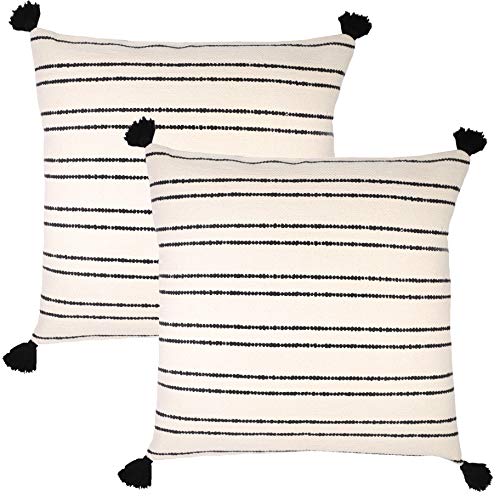 Woven Nook - Modern & Luxurious 24" x 24" Decorative Boho Throw Pillow Covers - Durable Quality & Machine Washable - Demi Design - Black and White - 2 Pack