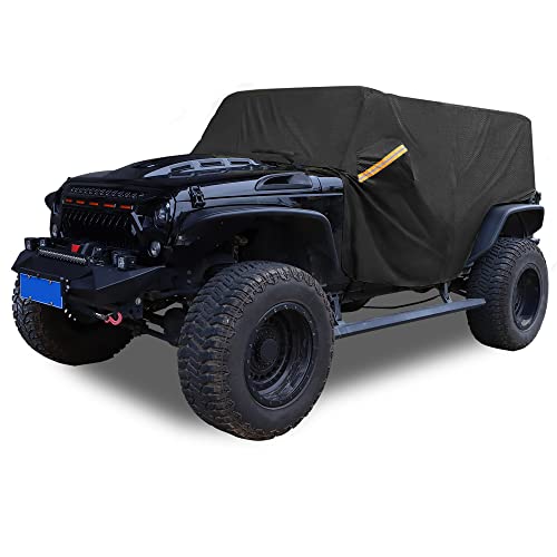 X AUTOHAUX SUV Car Cover Cab Cover for Jeep Wrangler JK JL Hardtop and Convertible Soft Top 2 Door 2007-2021 Outdoor Sun Dust Wind Snow Protection 420D Oxford with Driver Door Zipper Black