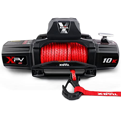 X-BULL Winch, 12V Synthetic Rope, Waterproof IP67 Towing Winch with Hawse Fairlead, Wireless Handheld Remote and Corded Control Recovery Load Capacity Electric Winch (10000 lbs-XPV Series)