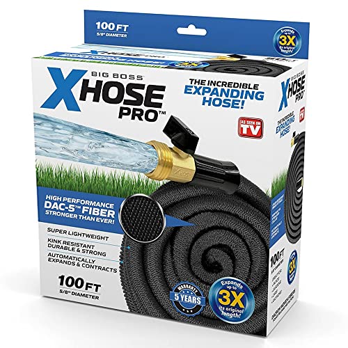 X-Hose Pro Expandable Garden Hose 100 Ft, Heavy Duty Lightweight Retractable Water Hose, Flexible Hose, Weatherproof, Crush Resistant Solid Brass Fittings, Kink Free Expandable Hose as Seen on TV