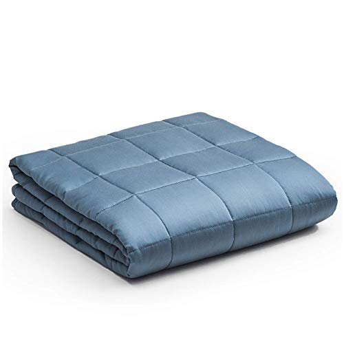 YnM Bamboo Weighted Blanket — 100% Natural Bamboo Viscose Oeko-Tex Certified Material with Premium Glass Beads (Blue Grey, 48''x72'' 15lbs), Suit for One Person(~140lb) Use on Twin/Full Bed
