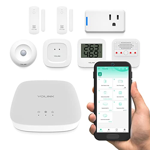 YoLink Smart Home Starter Kit: Smart Plug Mini, Siren Alarm, Water Leak Sensor, Motion Sensor, Temperature/Humidity Sensor, 2 Door/Window Sensors & Hub