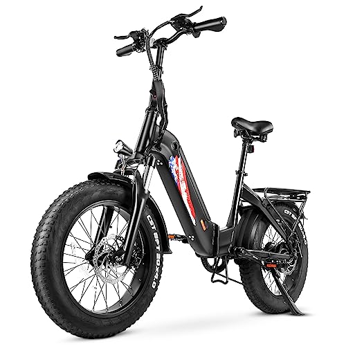 Zacro Fat Tire Folding Electric Bike for Adults, Upgraded 500W Ebike with 48V 15Ah Samsung Battery, 20MPH 20” Electric Bicycle with Dual Shock Absorber/7-Speed Gear for Mountain Commuter Beach Offroad
