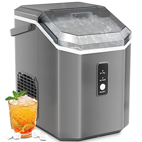 ZAFRO Nugget Ice Maker Countertop, Pebble Ice Maker with Self-Cleaning, 35Lbs/24Hrs, Pellet Ice Maker with Ice Basket/Ice Scoop/Ice Bag for Home/Office/Bar/Party, Gray(with Handle)