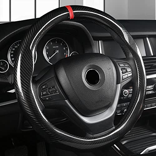 ZHOL Carbon Fiber Steering Wheel Cover, Universal 15-Inch Fashion Sport Auot Car Steering Wheel Covers for Men, Non-Slip, Black