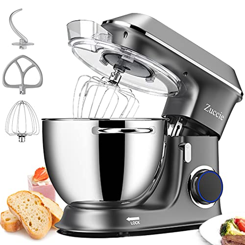 Zuccie 3-IN-1 Stand Mixer, 660W Mixers Kitchen Electric Stand Mixer include 8.5QT Bowl, Dough Hook, Beater, Whisk & Splash Guard, 6-Speed Dough Mixer for Most Home Cooks (Gray)