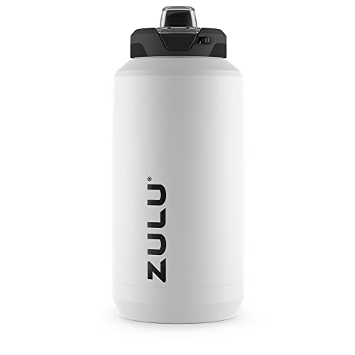ZULU Goals 64oz Water Bottle Half Gallon Stainless Steel Jug with Straw, Leak Proof Lid and Handle, Vacuum Insulated Double Walled Reusable Metal Jug Perfect for Gym, Home, and Sports, White