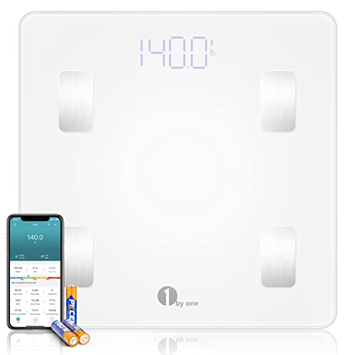 1 BY ONE Scale for Body Weight, Smart Body Fat Scale, Digital Bathroom Weighing Scale with Water Percentage Muscle Mass Bluetooth BMI, 14 Body Composition Analyzer, 400 lb