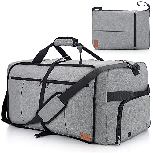 120L Travel Duffle Bag for Men, Large Foldable Duffel Bag for Travel with Shoe Compartment Overnight Weekender Bag Gym Bag for Men Women Waterproof & Tear Resistant (Gray, 120L)