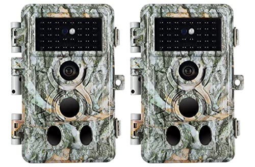 2-Pack Game Cameras Deer Trail Cam No Glow 90ft Night Vision 24MP 1296P H.264 MP4 Video Motion Activated Waterproof 0.1S Trigger Speed Photo & Video Model for Hunting Wildlife or Home Surveillance