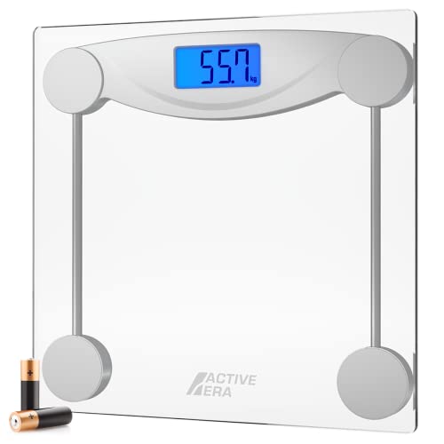 Active Era Digital Body Weight Scale - Ultra Slim High Precision Bathroom Scale with Tempered Glass, Step-on Technology and Backlit Display - Body Weighing Scale 180kg / 400lb (lbs/Stone/kgs)