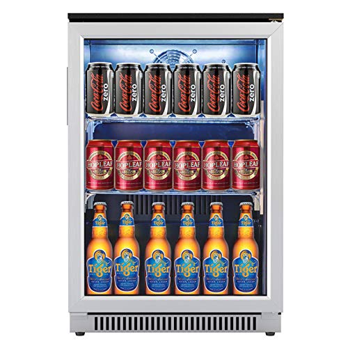 Advanics 20 Inch Wide Built in Beverage Refrigerator with Glass Door, Auto Defrost Beverage Fridge Under Counter, Blue LED Light Drink Cooler Refrigerator