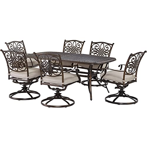 Agio 7 Piece Renditions Outdoor Dining Set with Sunbrella Fabric and Elegant 38"x72" Patio Table with 6 Comfortable Swivel Chairs and Rust, UV, and Weather-Resistant Aluminum Frames in Silver
