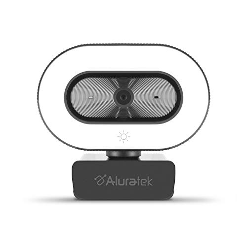 Aluratek 1080p HD Webcam with Ring Light, Auto Focus and Directional Noise Cancelling Mic, Universally Compatible, LED Adjustable Ring Light