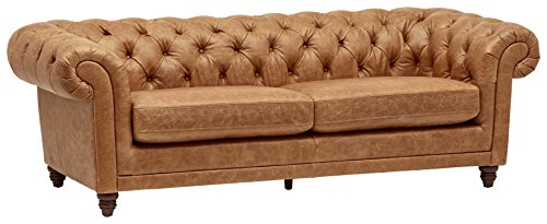 Amazon Brand - Stone & Beam Bradbury Chesterfield Tufted Leather Sofa Couch, 92.9"W, Cognac