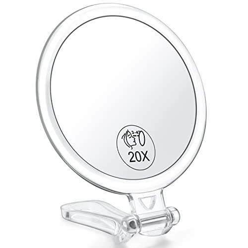 AMISCE 20x Magnifying Mirror, Travel Handheld Mirror - 2-Sided Hand Held Mirror with 1X 20X Magnification & Adjustable Handle/Stand, Portable Small Travel Makeup Mirror, Girl Women Mother's Gift