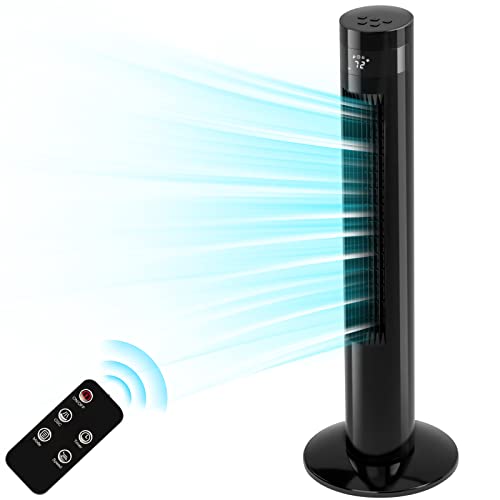 Antarctic Star Tower Fan Portable Electric Oscillating Fan Quiet Cooling Remote Control Standing Bladeless Floor Fans 3 Speeds Wind Modes Timer Bedroom Office (36 inch, Black)