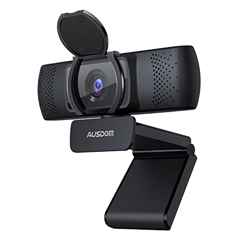 Autofocus 1080P Webcam with Privacy Cover, AUSDOM AF640 Full HD Business Web Camera with Dual Noise Reduction Microphones, 90° Wide-Angle View for Desktop/Laptop/Mac, Work with Skype/Twitch/Lync/WebEx