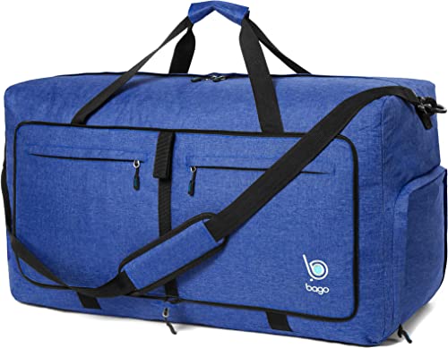 Bago Travel Duffel Bags for Traveling Women & Men - Foldable Weekender Duffle Bag with Shoes Compartment - 100L X-Large Duffle Bag For Travel & Camping - Packable Lightweight duffle bags (SnowDepBlue)