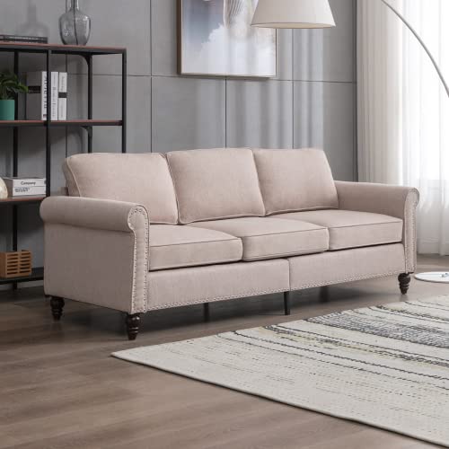 BALUS Sofa Couches for Living Room, Modern Linen 3-Seater Sofa, Comfy Sofa with 5.9" Thicken Cushion for Living Room/Office/Bedroom/Apartment, Beige