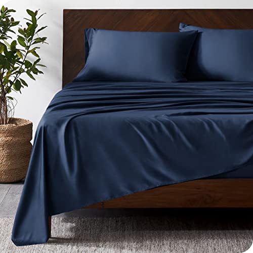 Bare Home 100% Rayon from Bamboo Luxury King Sheet Set - 4 Piece Bedding Set - Deep Pockets - Cooling Sheets - Breathable - Easy Fit - Soft Bedding Sheets & Pillowcases (King, Dark Blue)