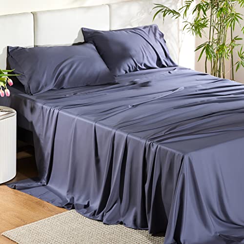 Bedsure Cooling Sheets Set Grey, Rayon Made from Bamboo, King Size Sheets, Deep Pocket Up to 16", Hotel Luxury Silky Soft Breathable Bedding Sheets & Pillowcases