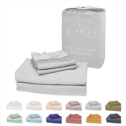 Bella Coterie Luxury King Bamboo Sheet Set | Organically Grown | Ultra Soft | Cooling for Hot Sleepers | 18" Deep Pocket [Grey Mist]