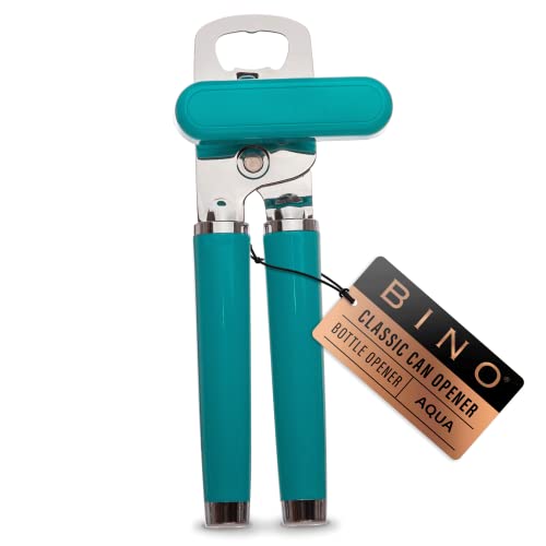 BINO Stainless Steel Can Opener - Aqua | Bottle & Can Opener Manual | HandHeld Can Opener | Utility Can Opener | Can Opener with Sharp Blades Smooth Edge | Can Opener Handle | Kitchen Accessories
