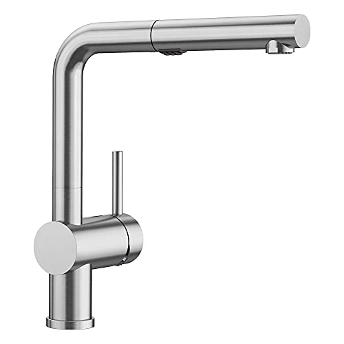 BLANCO 526366 Linus Low-Arc Pull-Out Dual Spray Kitchen Faucet, 1.5 GPM, Stainless