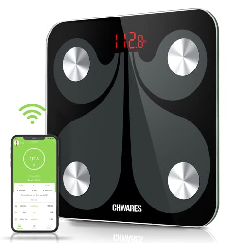 Body Fat Scale, USB Rechargeable Digital Weight Bathroom Scales, CHWARES Smart BMI Scale with 13 Body Data, Electronic Scale for Body Weight with Bluetooth, 400lbs, Smart Digital Bathroom Weight Scale