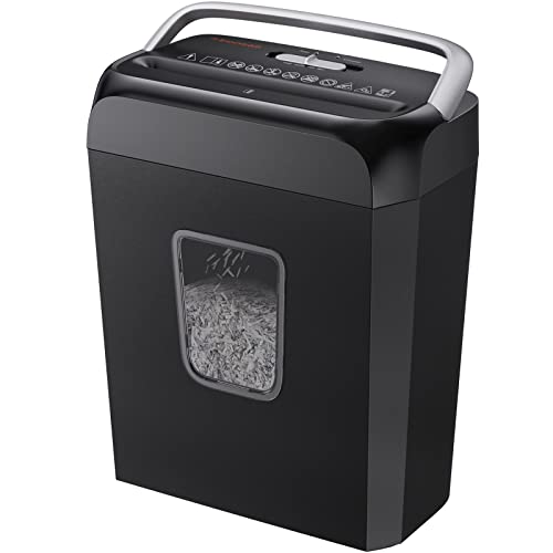 Bonsaii Paper Shredder for Home Use,6-Sheet Crosscut Paper and Credit Card Shredder for Home Office with Handle for Document,Mail,Staple,Clip-3.4 Gal Wastebasket(C237-B)