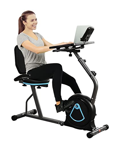 BORGUSI Adjustable Desk Recumbent Exercise Bike for Home Magnetic Resistance Stationary Bike with 8 Levels Resistance, Adjustable Seat, LCD Display with Device Holder, Suitable for Adults Office
