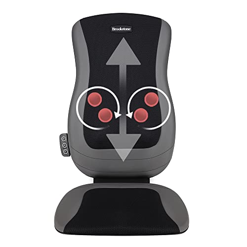 Brookstone Shiatsu Seat Topper with Heat, 3 Massage Zones, Full Back, Upper Back, Lower Back, Soothing Heat for Comfort, Integrated Strapping System, Integrated Controls, Corded Power Supply