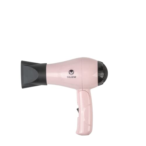 Calista GoGo Mini Hair Dryer, 1000W Foldable Portable Hairdryer, Fast Drying Negative Ion Blowdryer, 2 Heat and Speed Settings, with Concentrator Nozzle for Home and Travel (Blush)