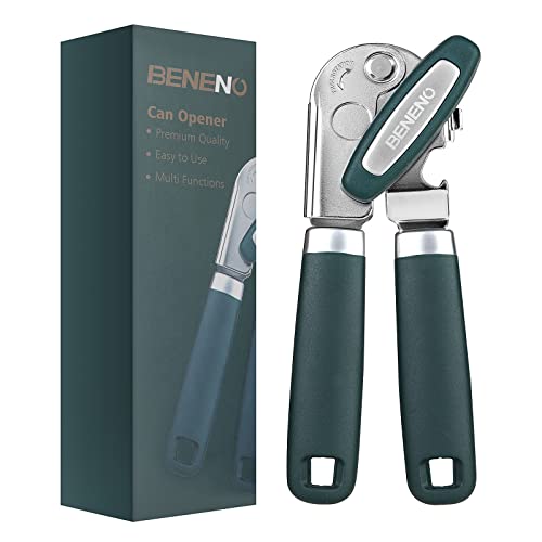 Can Opener Manual, Can Opener with Magnet, Hand Can Opener with Sharp Blade Smooth Edge, Handheld Can Openers with Big Effort-Saving Knob, Can Opener with Multifunctional Bottles Opener, Green
