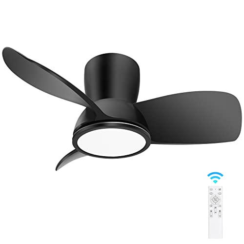 Ceiling Fans with Lights, 30 Inch Quiet Black Ceiling Fan with Remote, Dimmable 3-Color Temperature Ceiling Fan Light, Reversible Modern Ceiling Fan for Bedroom Kitchen Living Room Covered Outdoor