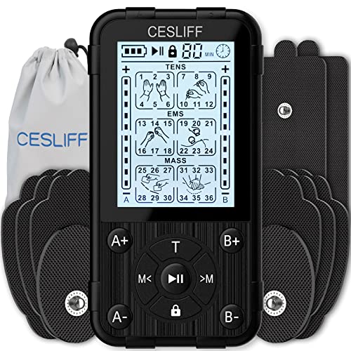 CESLIFF Dual Channel TENS EMS Unit 36 Modes Muscle Stimulator, Rechargeable Electric Pulse Massager TENS Machine Function for Lower Back Neck Shoulder Pain Relief with 10 Pads