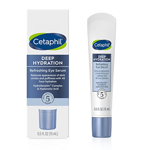 CETAPHIL Deep Hydration Refreshing Eye Serum, 0.5 fl oz, 48Hr Hydrating Under Eye Cream to Reduce the Appearance of Dark Circles, With Hyaluronic Acid, Vitamin E & B5 (Packaging May Vary)